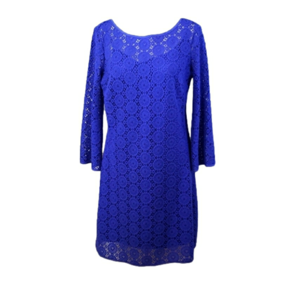 Lilly Pulitizer Topanga Lace Dtess 3 Quarters Sleeves Blue Size Medium